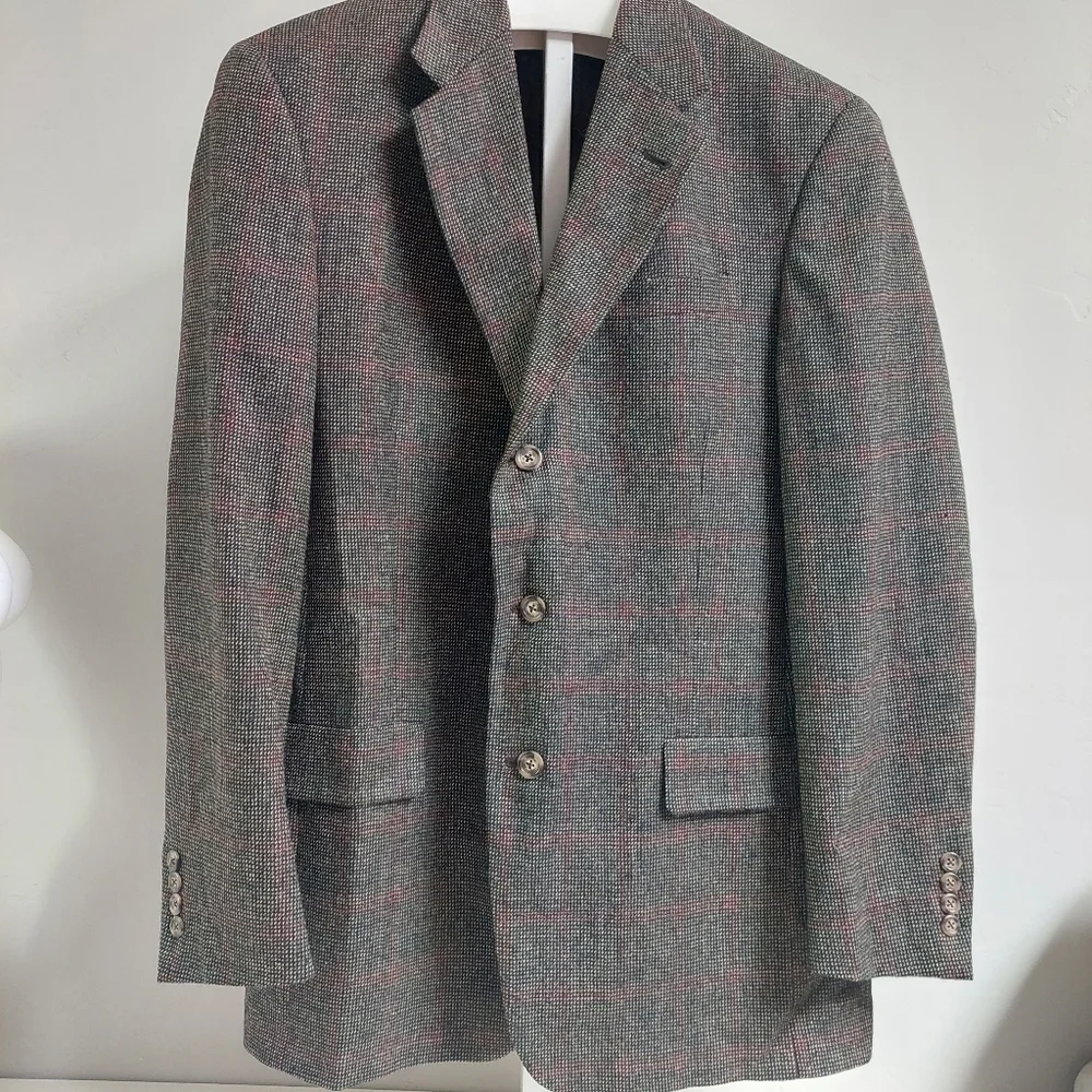 Tommy Hilfiger Brown Red Houndstooth Vintage Blazer Coat Men Size‎ 41 L USA